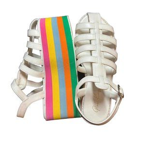 Pink Kisses rainbow striped chunky platform sandals size 8